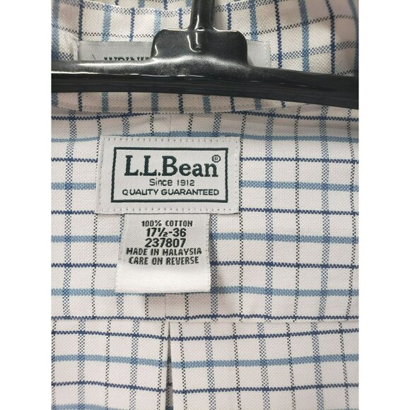 L.L. Bean Plaid Wrinkle-Resistant Button-Down Shirt 100% Cotton Size 17.5-36 - Picture 4 of 8
